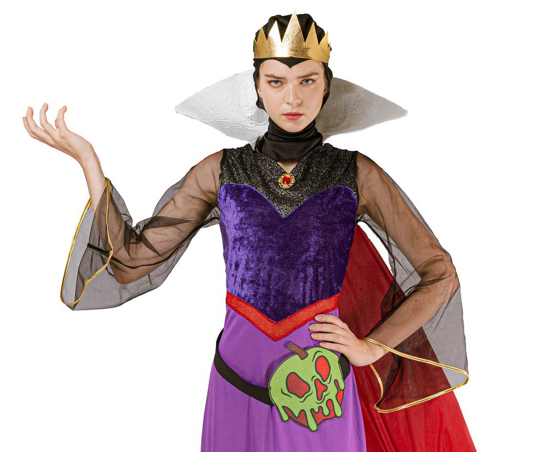 Role play-set for adult Evil Queen (crown, dress with collar and cape, bag, hood), size S EOL